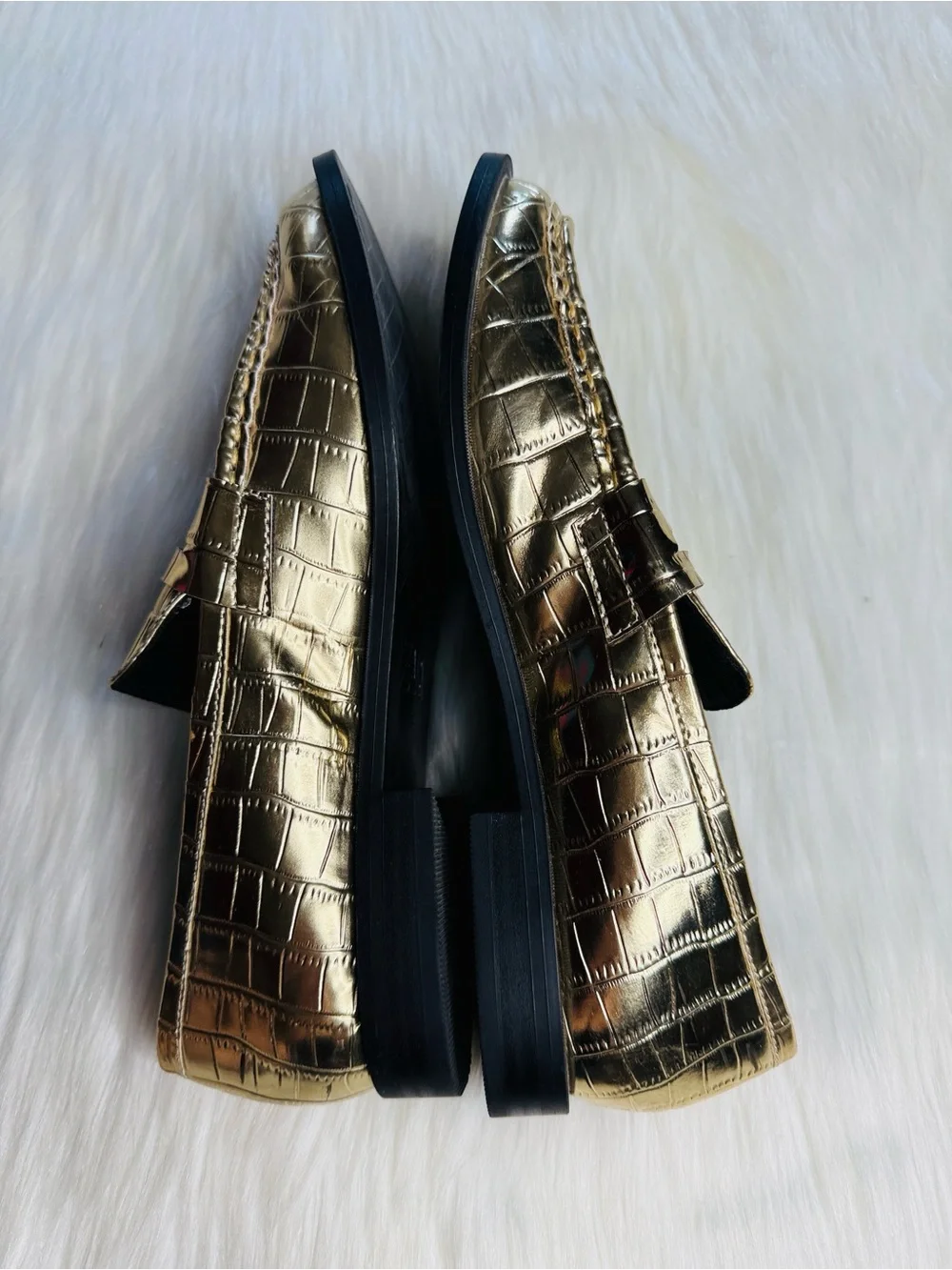 Zara Gold Metallic Croc Embossed Loafers